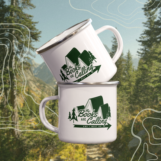 my books are calling enamel mug