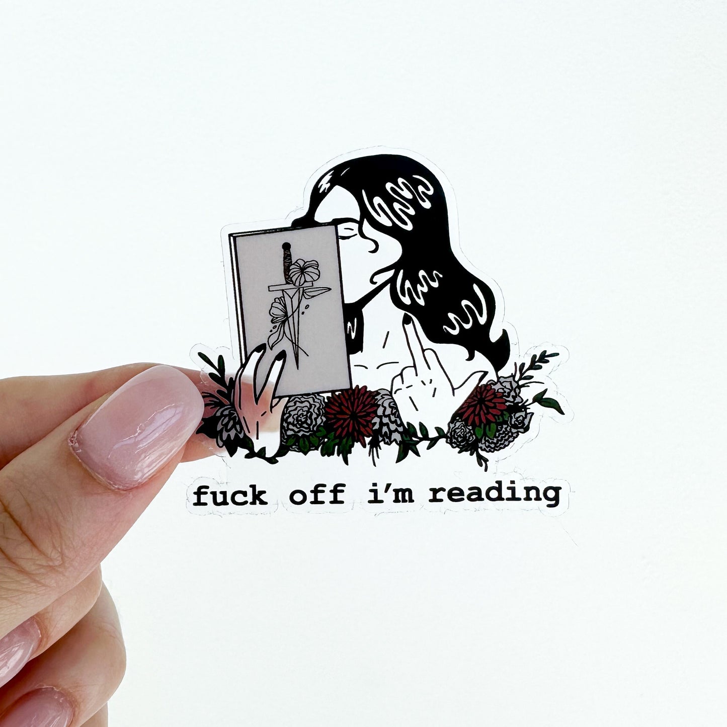 fuck off I'm reading middle finger sticker