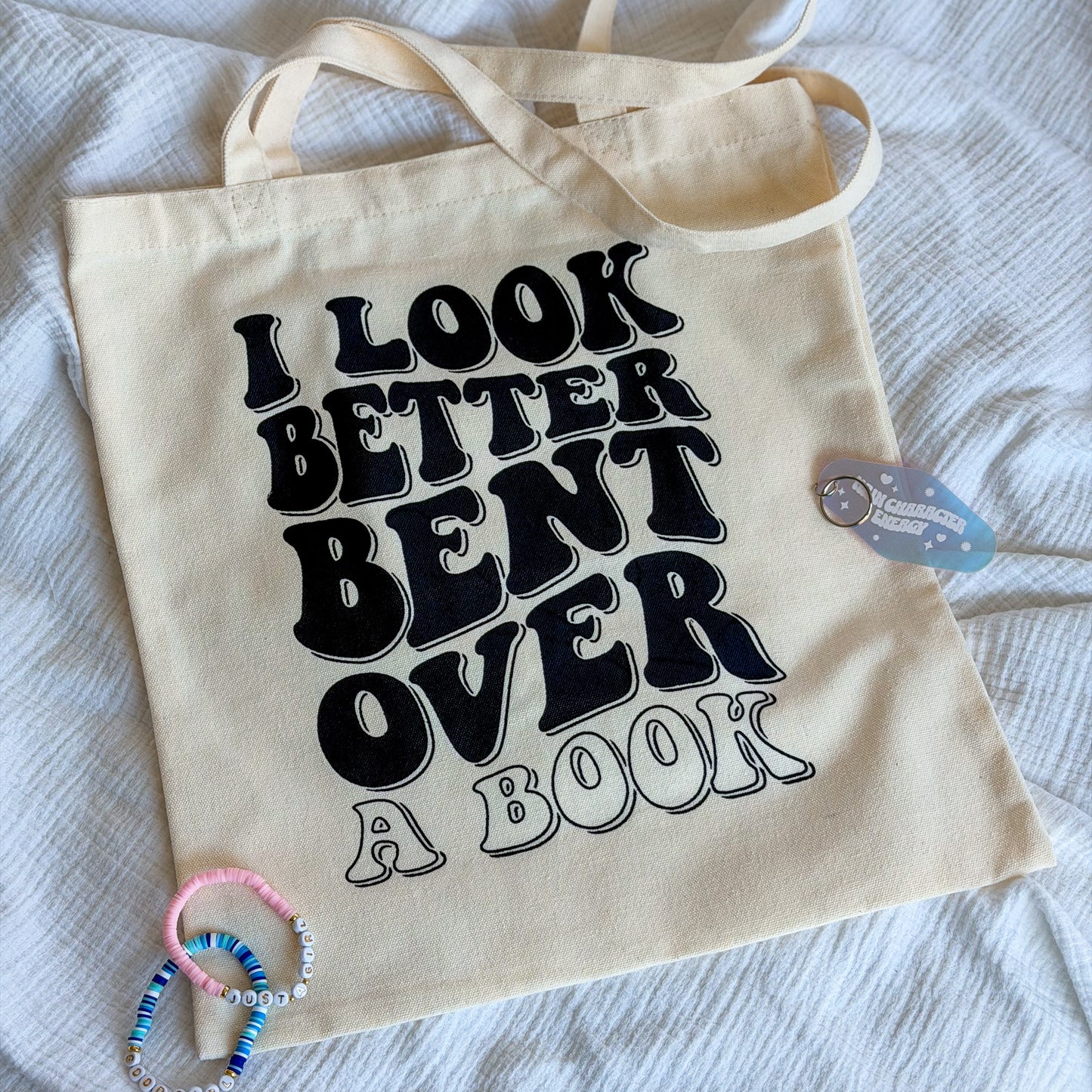 I look better bent over a book canvas tote