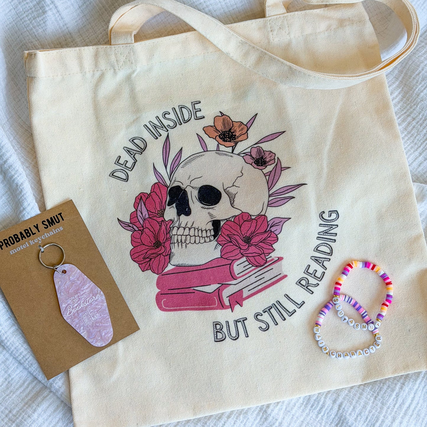dead inside but still reading canvas tote