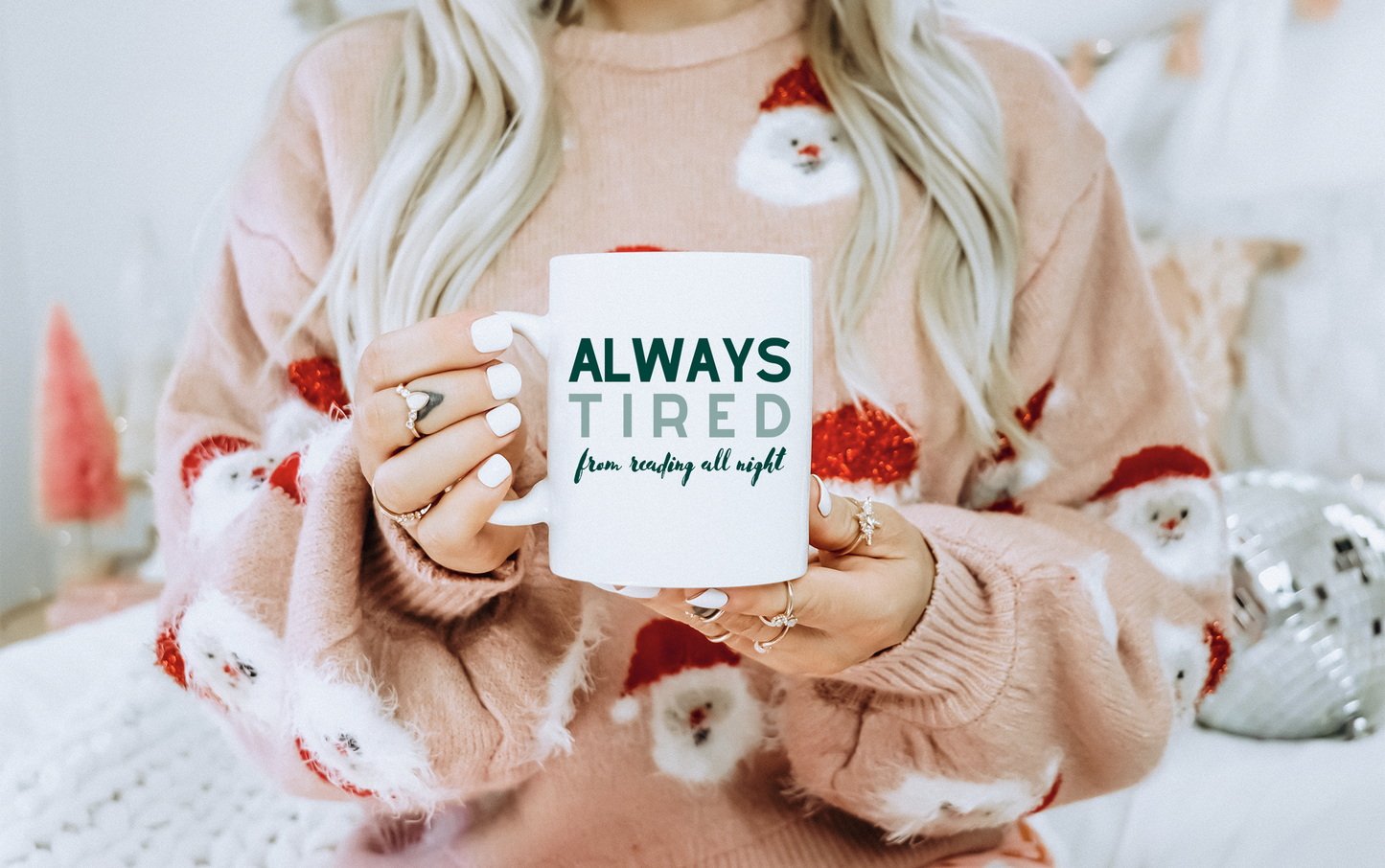 always tired white glossy mug
