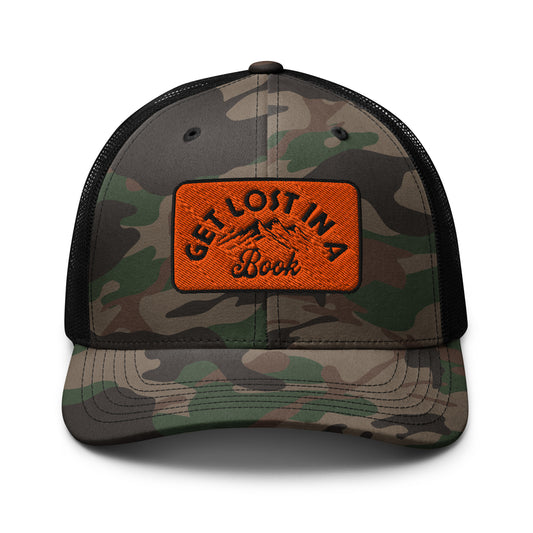 get lost in a book camo trucker hat
