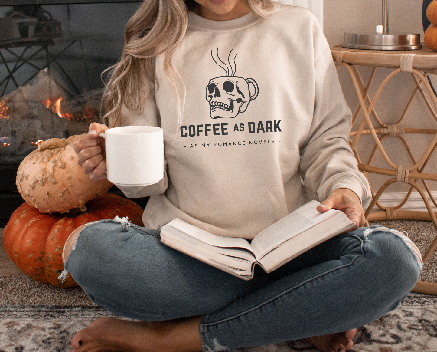 coffee as dark as my romance novels sweatshirt