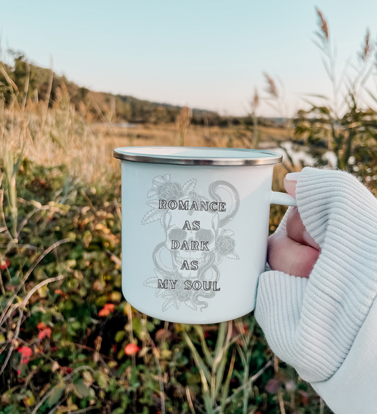 romance as dark as my soul enamel mug