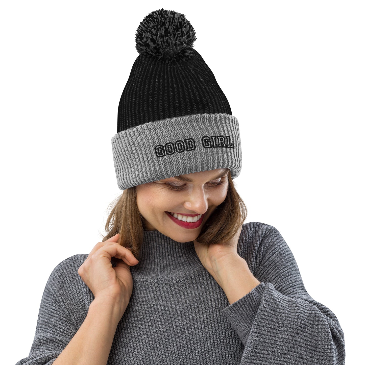 good girl pom-pom beanie