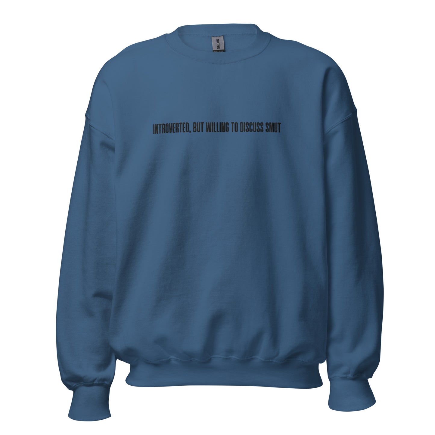 introverted but willing to discuss smut embroidered sweatshirt