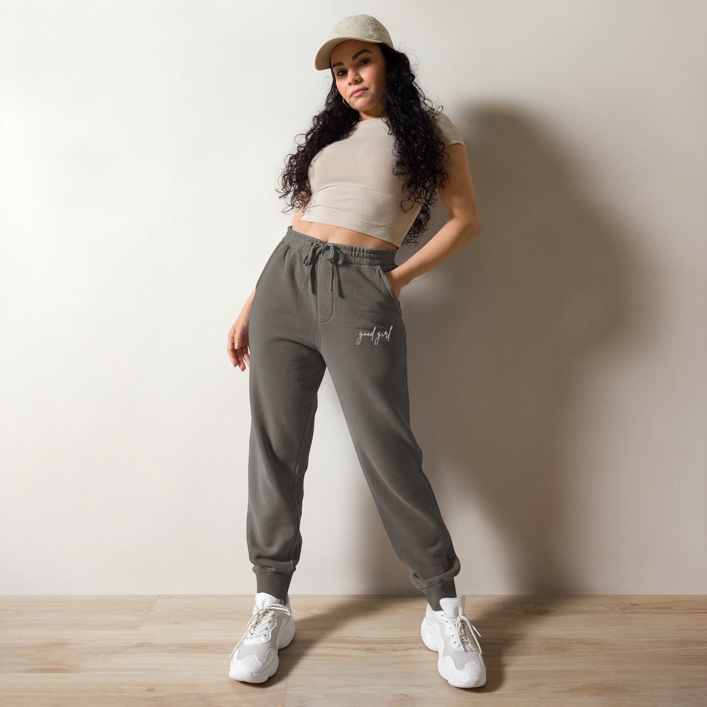 good girl embroidered joggers