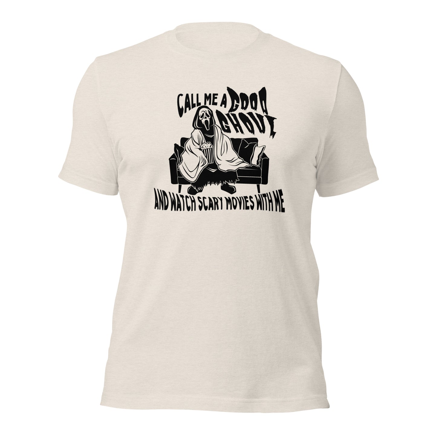 call me a good ghoul and watch scary movies with me t-shirt (black)