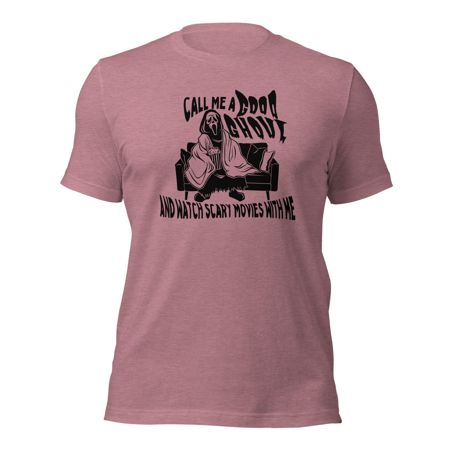 call me a good ghoul and watch scary movies with me t-shirt (black)