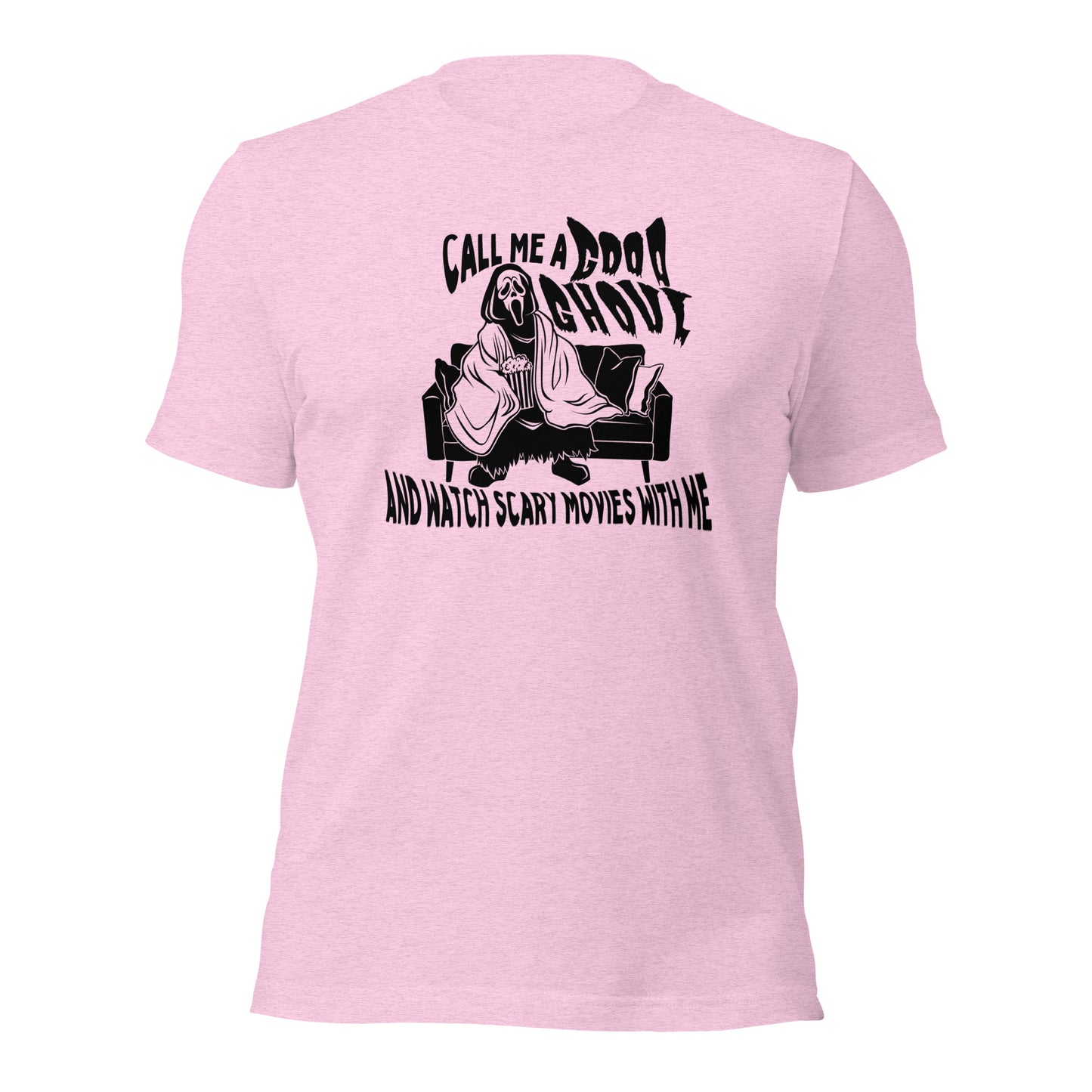 call me a good ghoul and watch scary movies with me t-shirt (black)