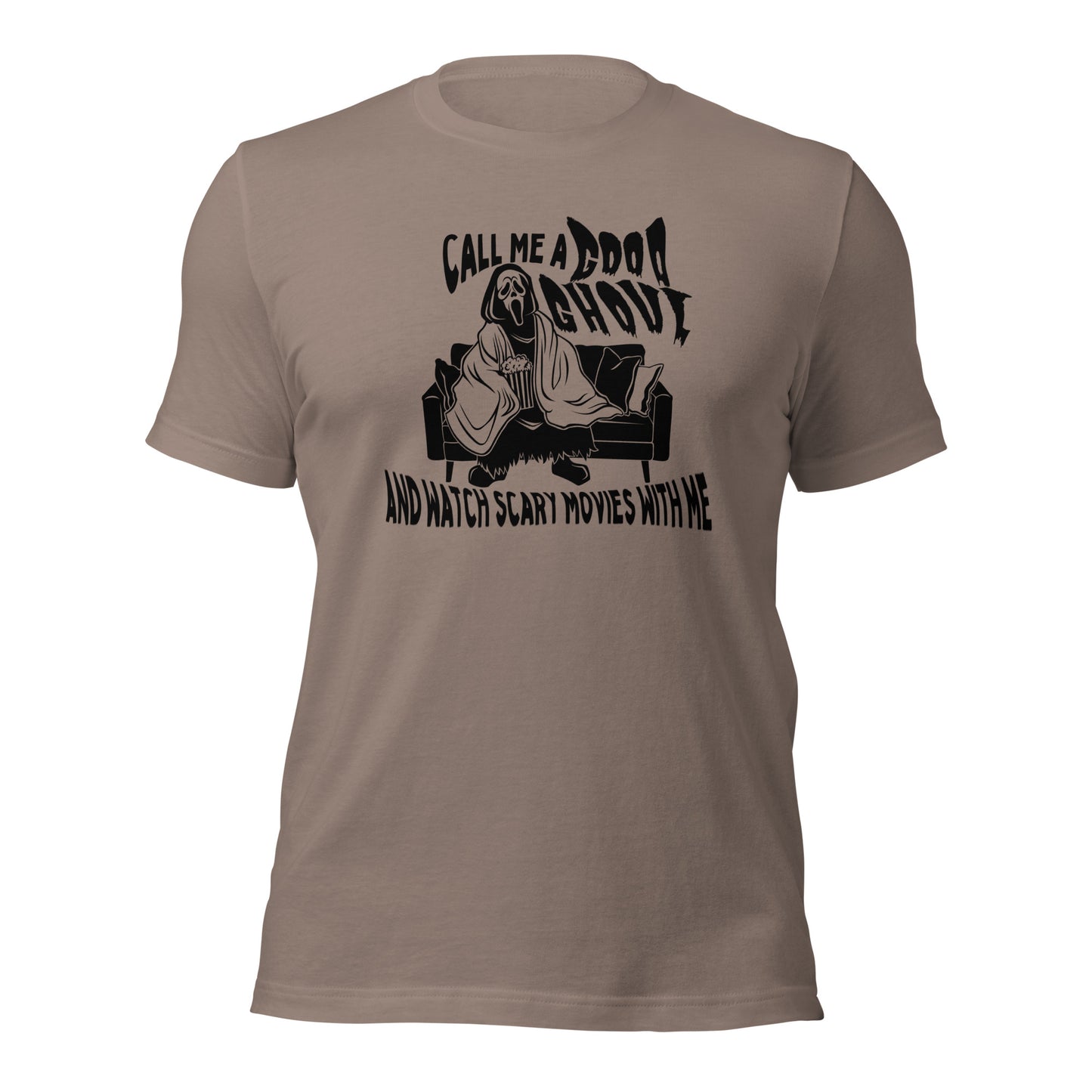 call me a good ghoul and watch scary movies with me t-shirt (black)
