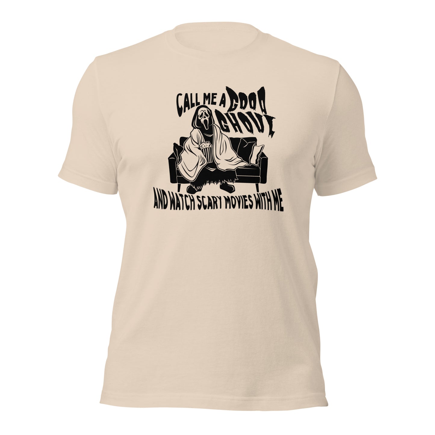 call me a good ghoul and watch scary movies with me t-shirt (black)