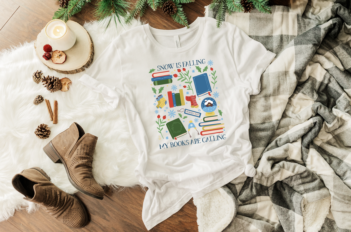 snow is falling (in blue) t-shirt