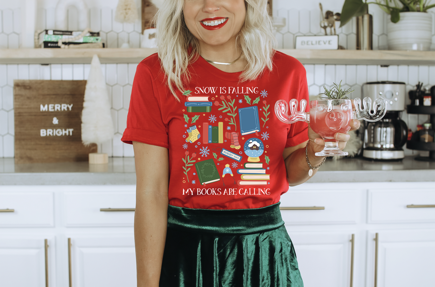 snow is falling (in white) t-shirt