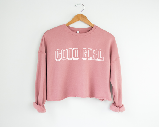 good girl varsity crop sweatshirt