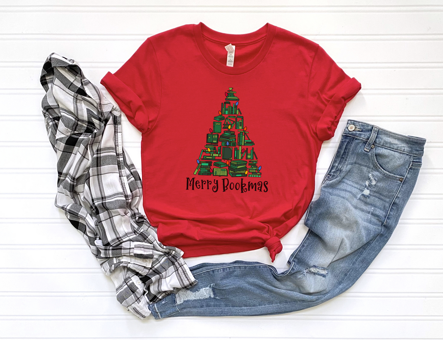 merry bookmas (book tree) t-shirt