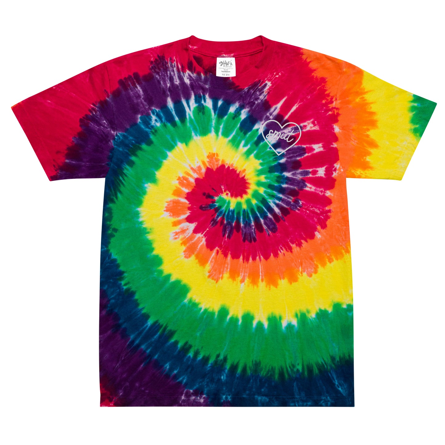 smut heart embroidered oversized tie-dye t-shirt