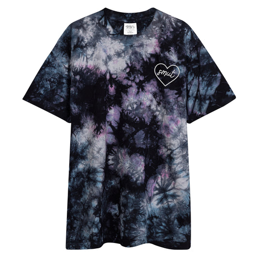 smut heart embroidered oversized tie-dye t-shirt