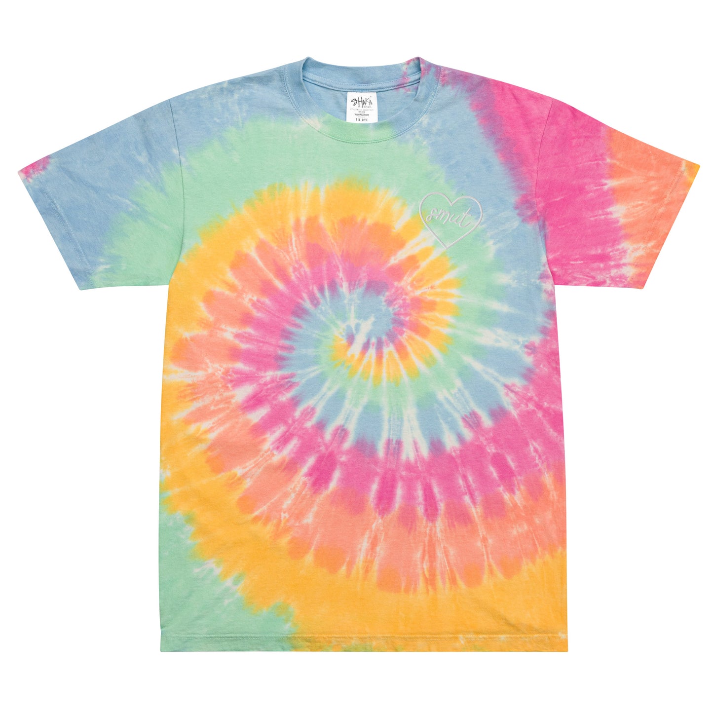 smut heart embroidered oversized tie-dye t-shirt