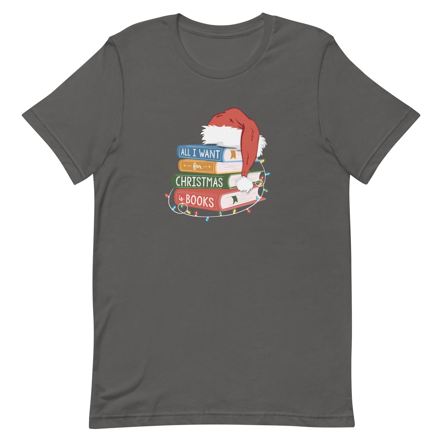 all i want for christmas is books (book stack) t-shirt