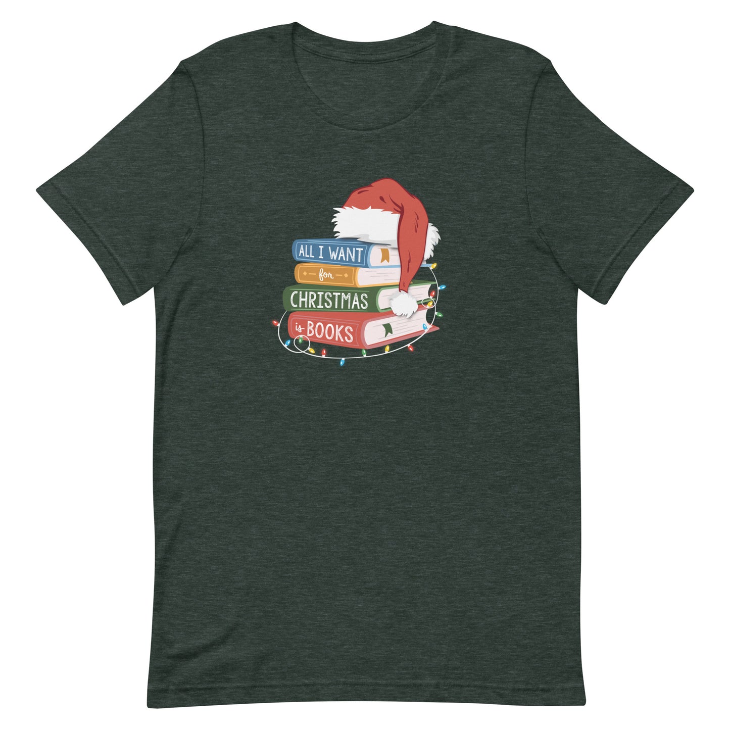 all i want for christmas is books (book stack) t-shirt