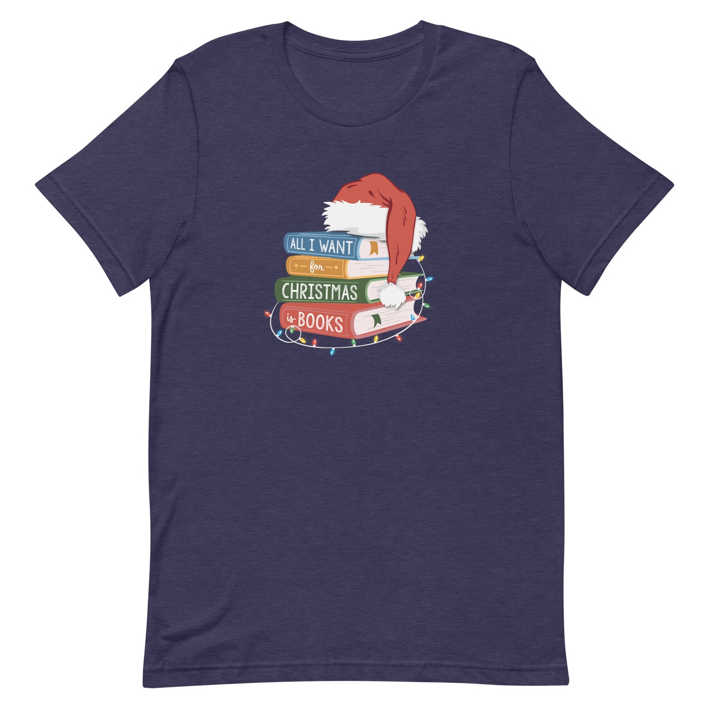 all i want for christmas is books (book stack) t-shirt
