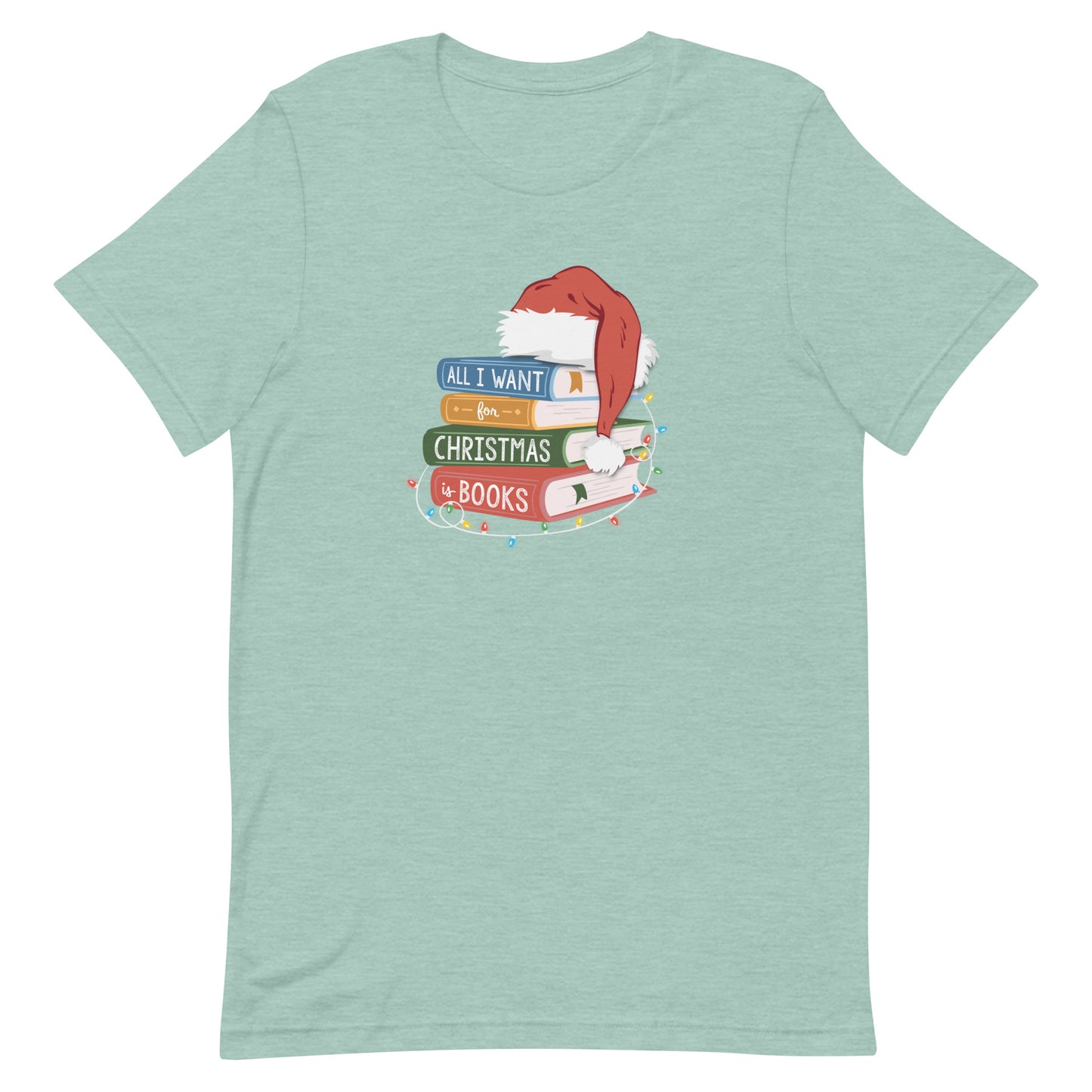 all i want for christmas is books (book stack) t-shirt