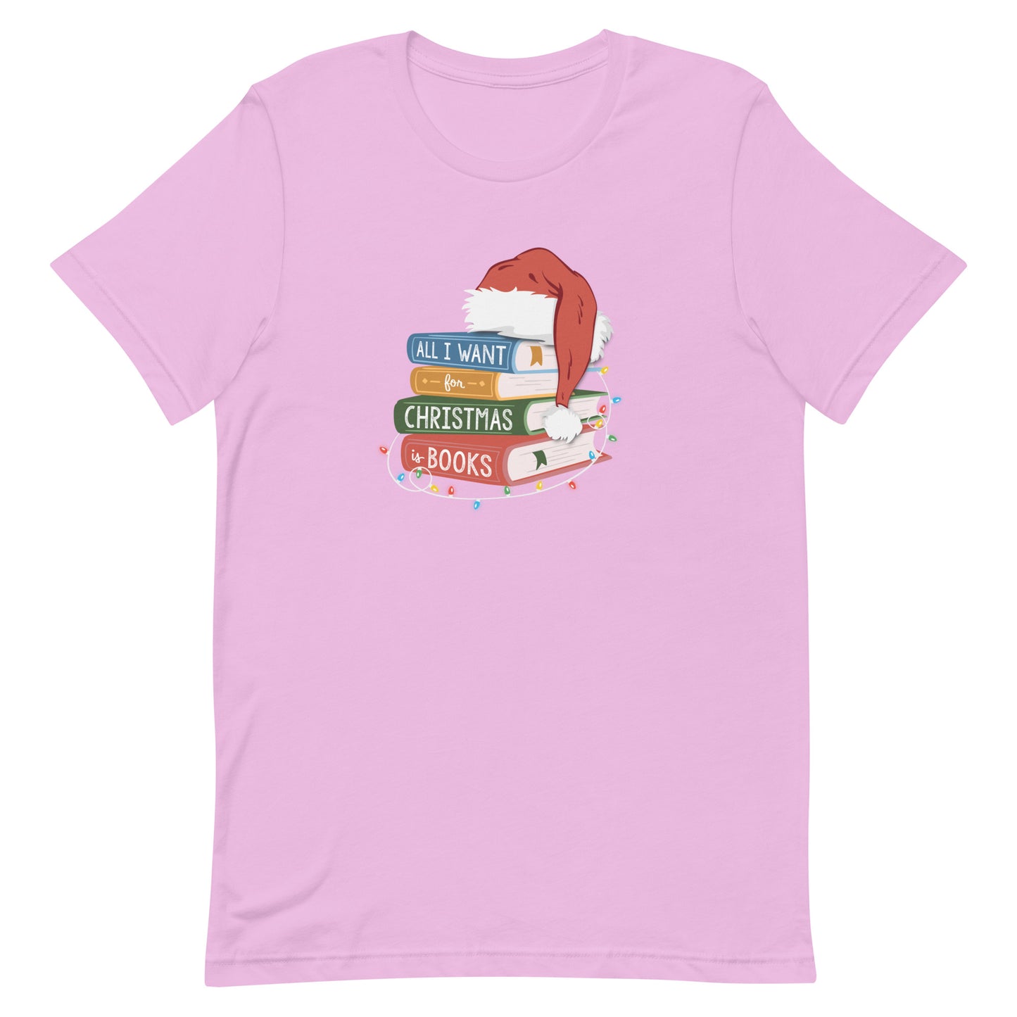 all i want for christmas is books (book stack) t-shirt
