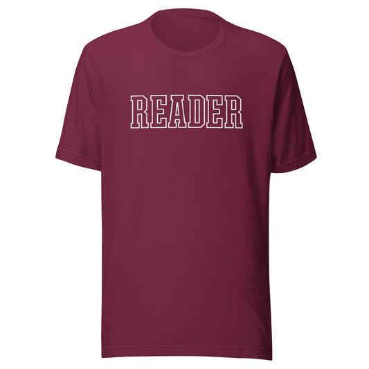 reader varsity t-shirt