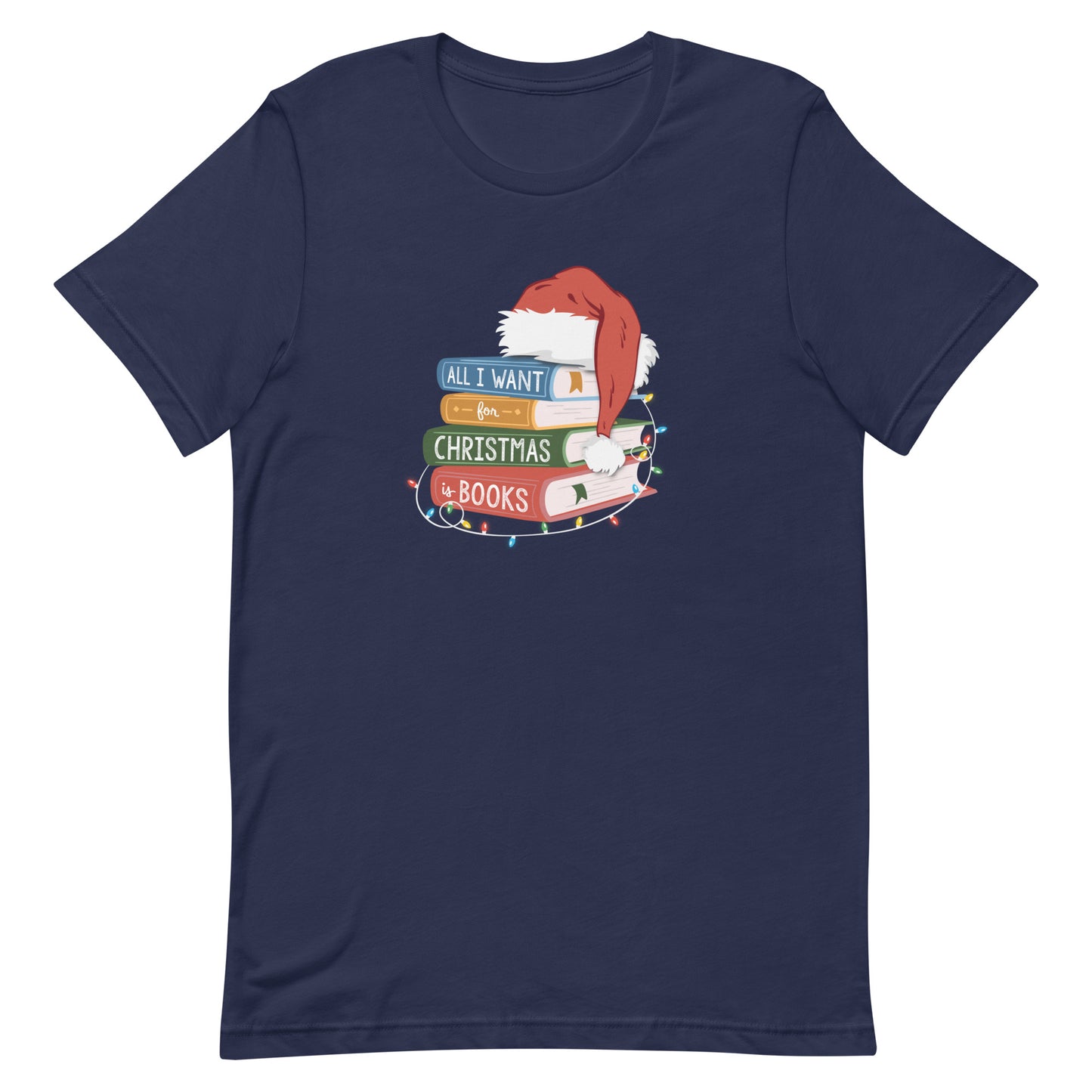 all i want for christmas is books (book stack) t-shirt