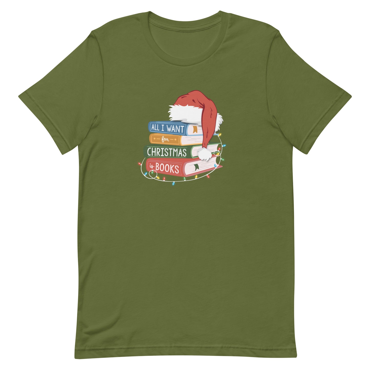 all i want for christmas is books (book stack) t-shirt