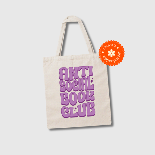 anti social book club canvas tote