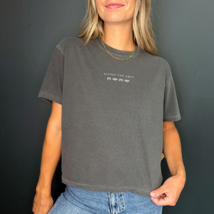 sucker for smut (bats & bows) boxy tee