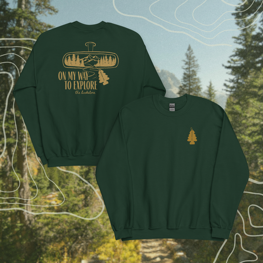 on my way to explore the bookstore sweatshirt