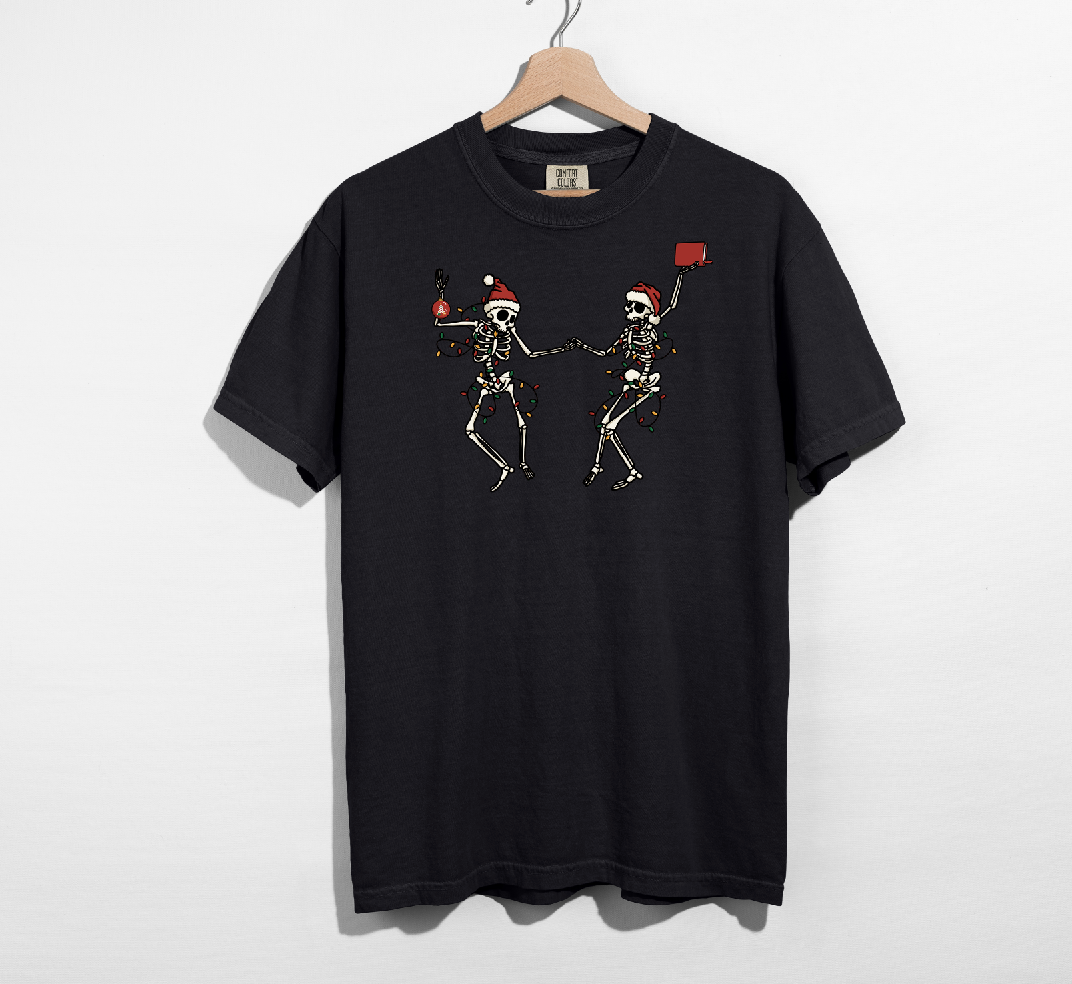 holiday dancing skeletons t-shirt