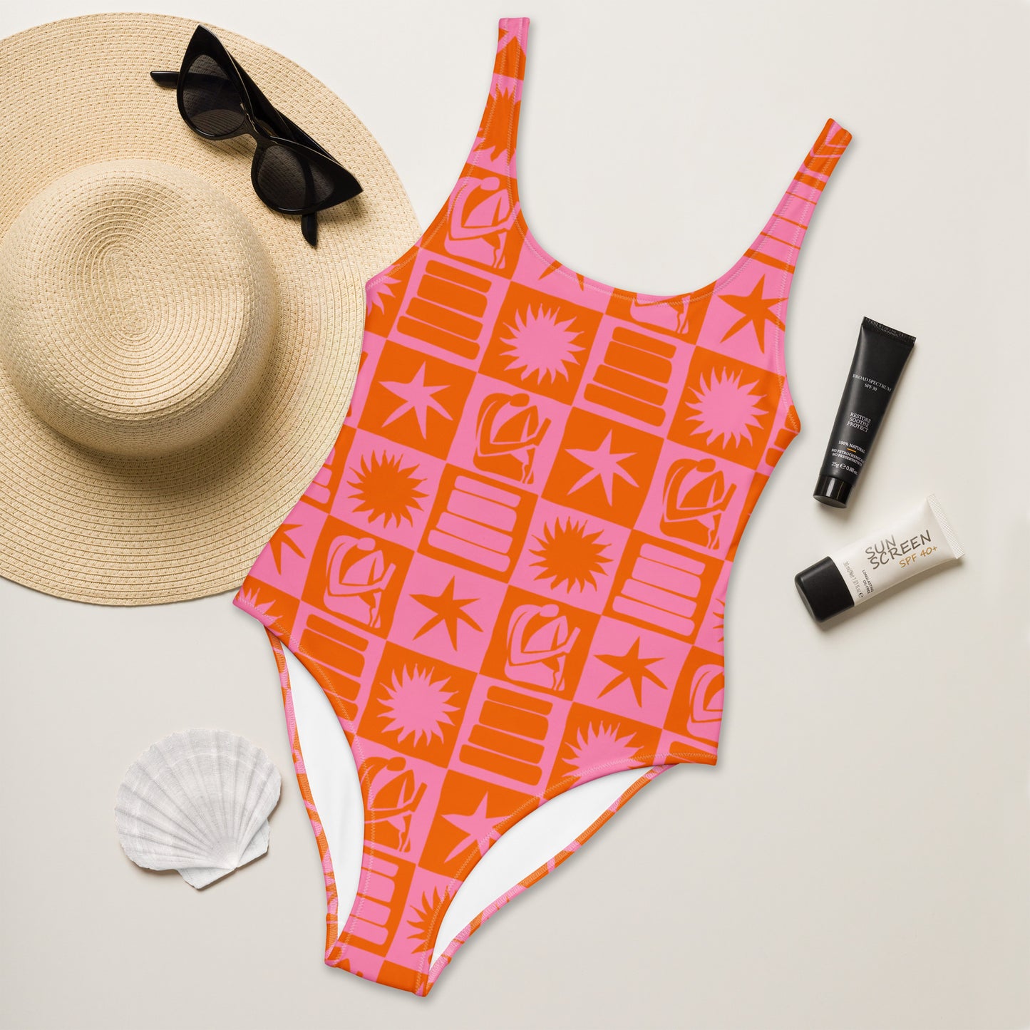 bookish summer sun (pink) one-piece swimsuit