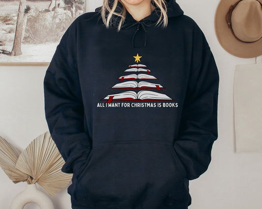 all i want for christmas is books hoodie