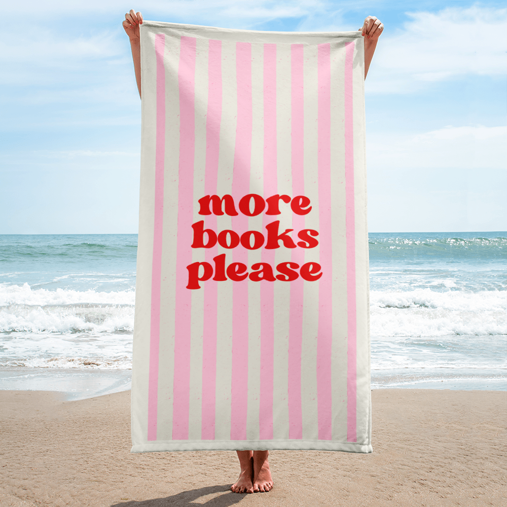 more books please pink striped towel