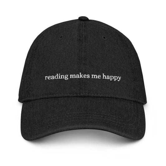 reading makes me happy denim hat