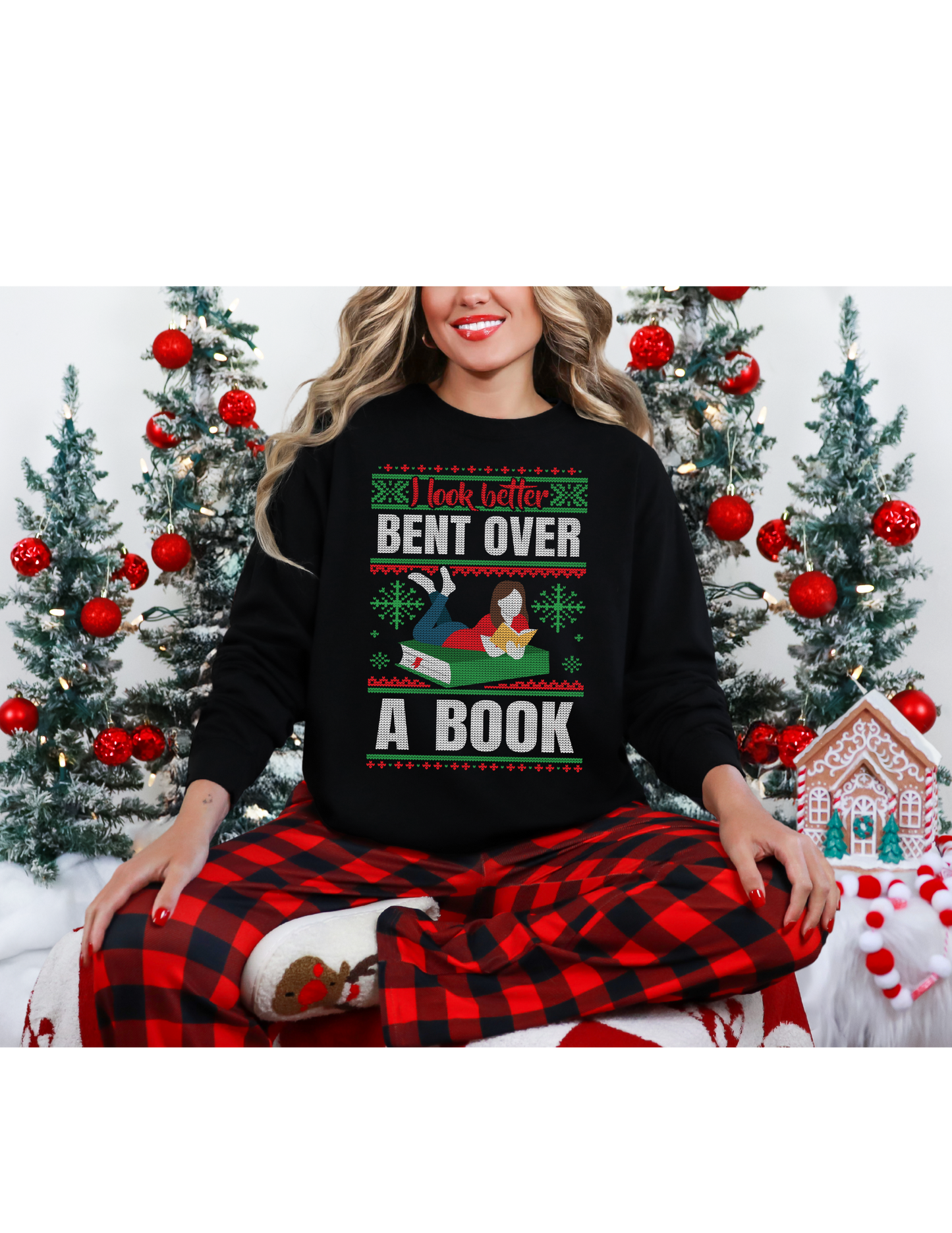 I look better bent over a book ugly xmas long-sleeve shirt