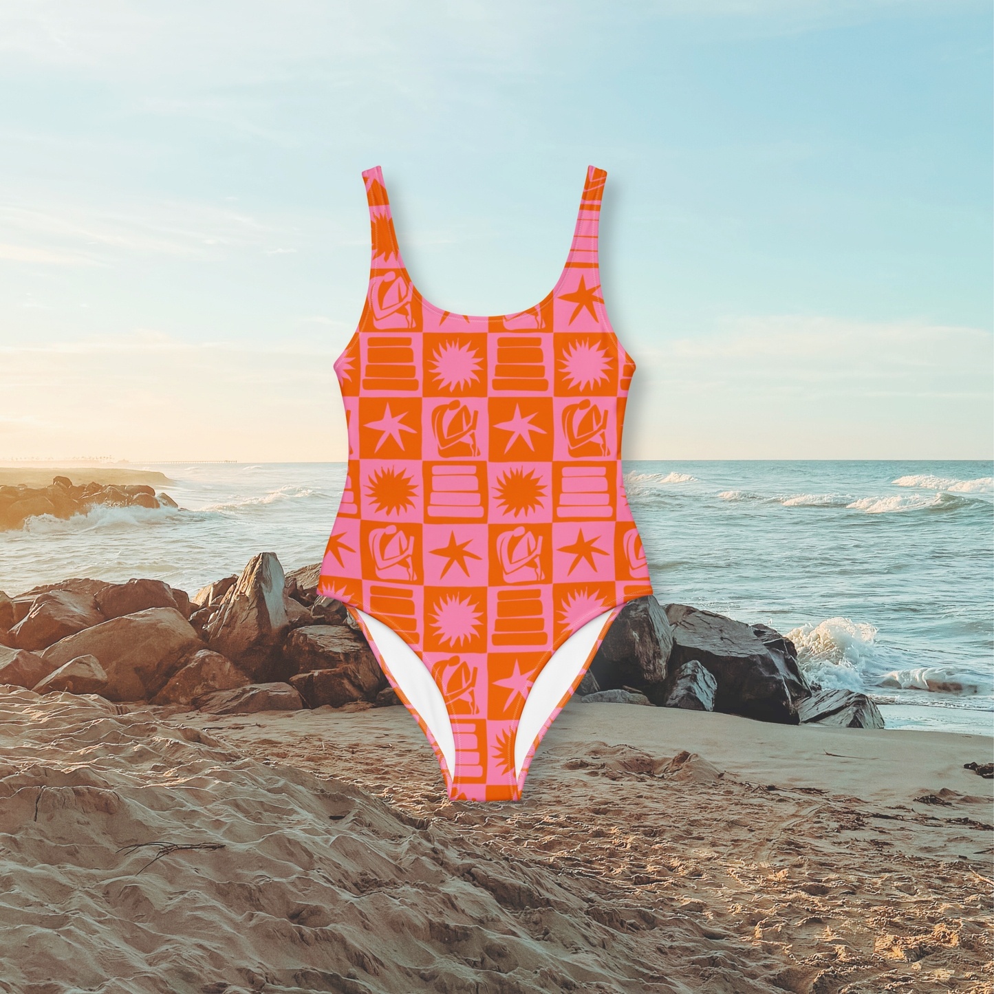 bookish summer sun (pink) one-piece swimsuit