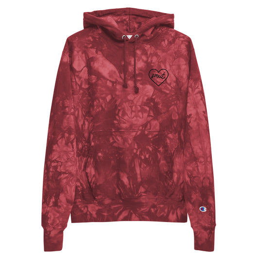 smut heart embroidered tie-dye hoodie