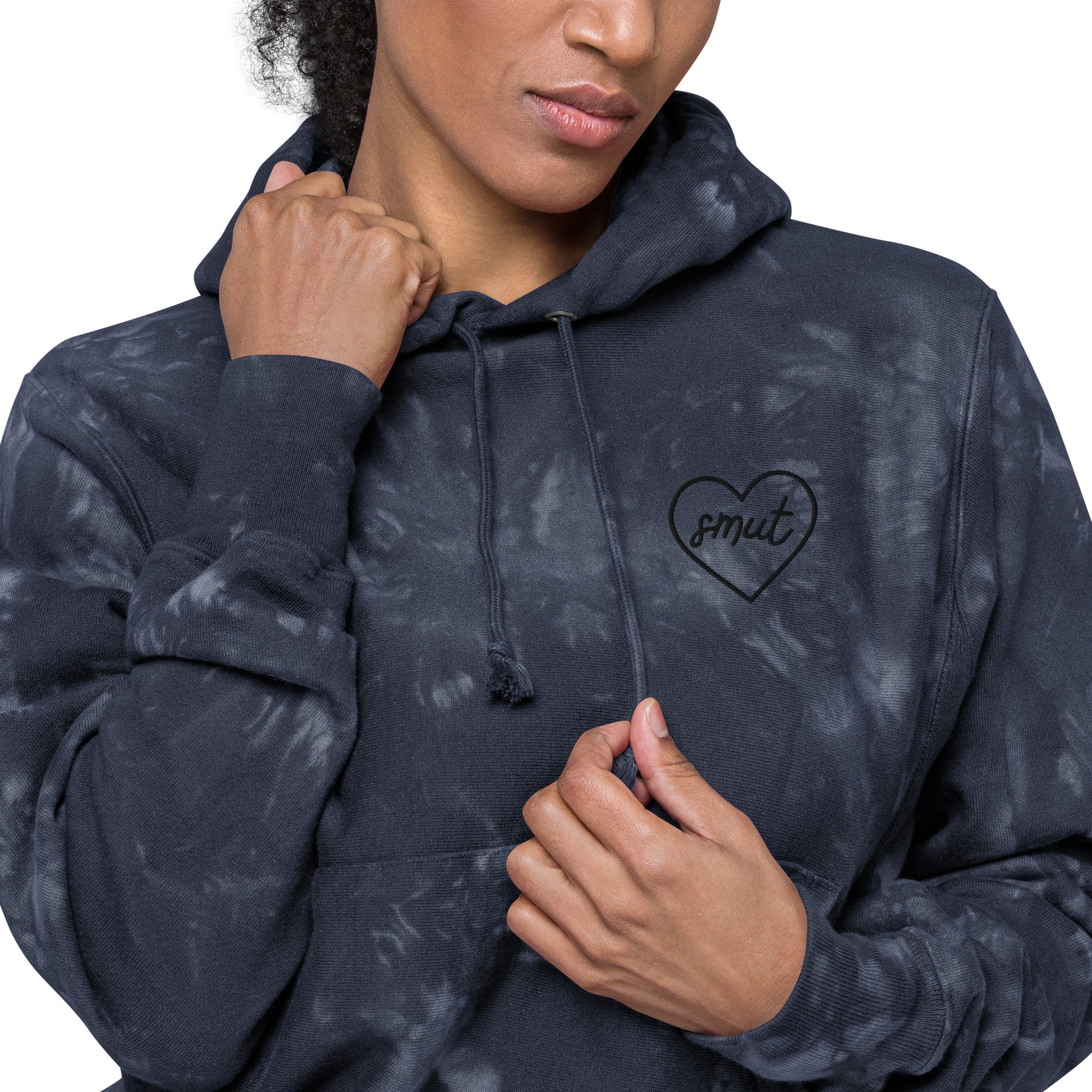 smut heart embroidered tie-dye hoodie – probably smut