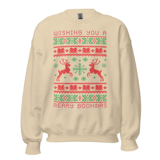 wishing you a merry bookmas ugly xmas sweatshirt