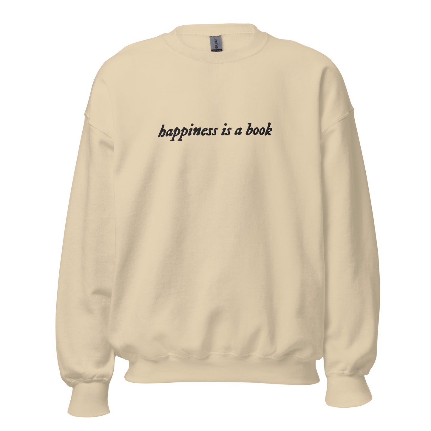 happiness is a book embroidered sweatshirt