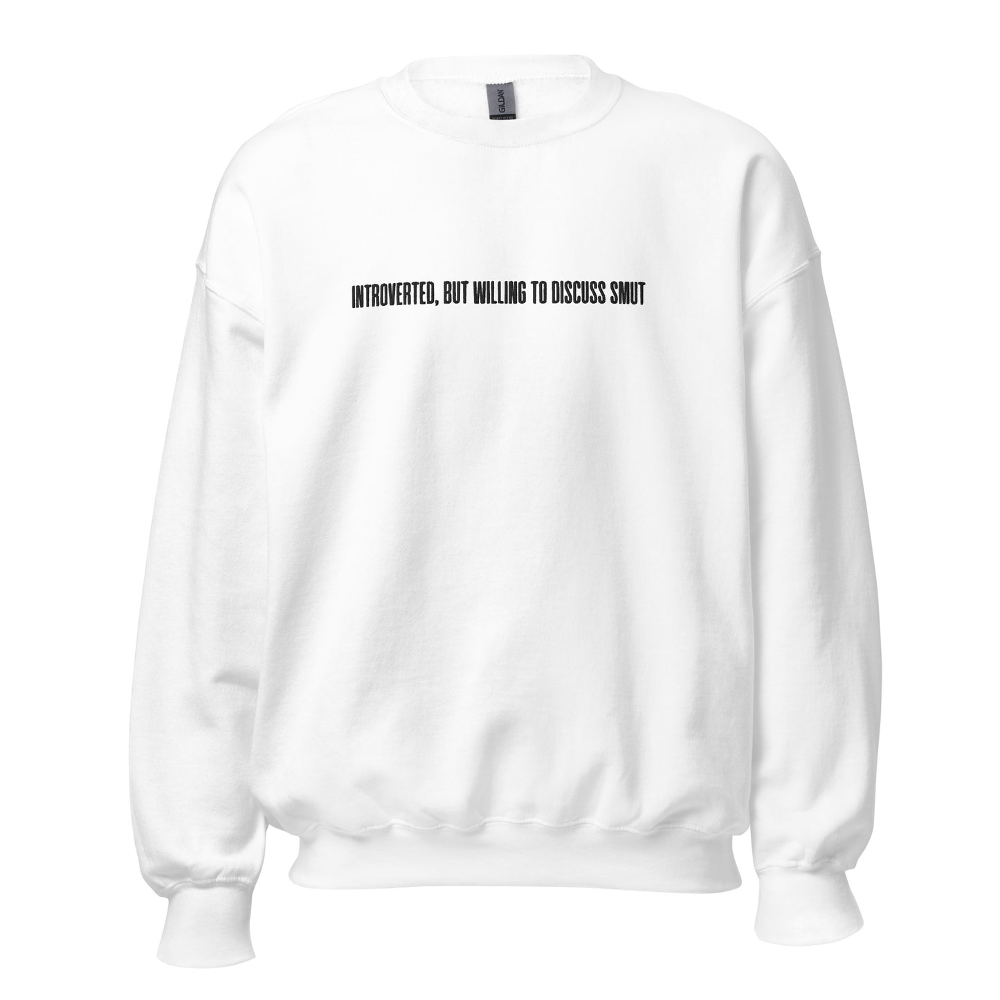 introverted but willing to discuss smut embroidered sweatshirt