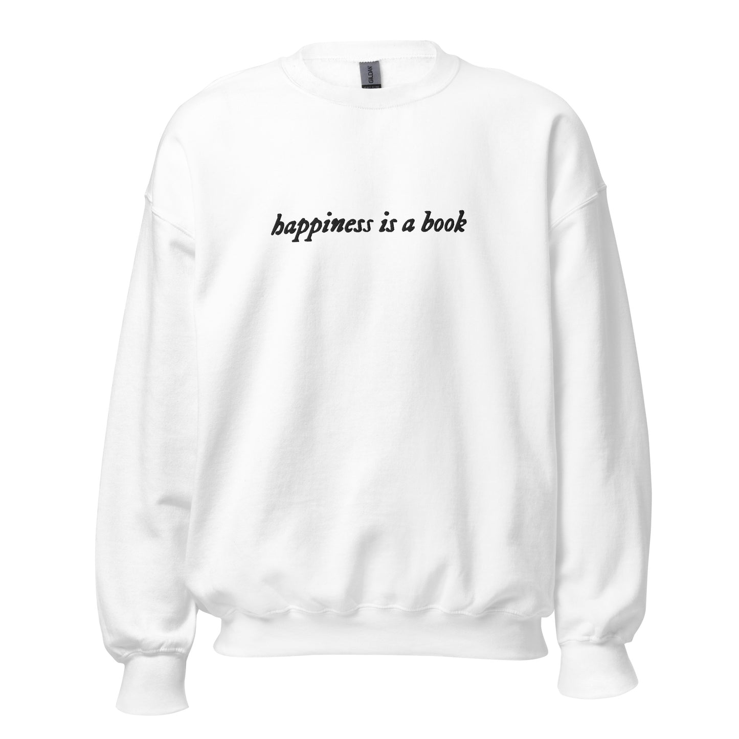 happiness is a book embroidered sweatshirt