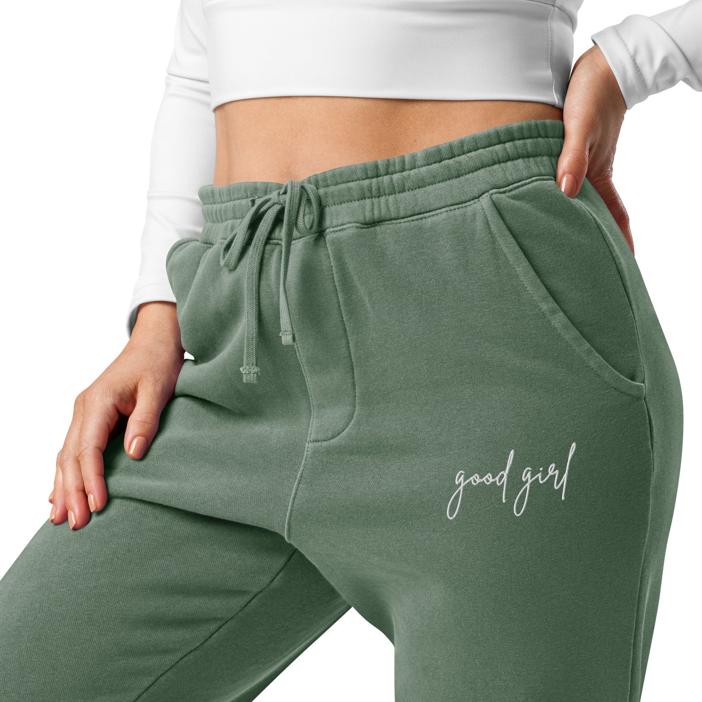 good girl embroidered joggers