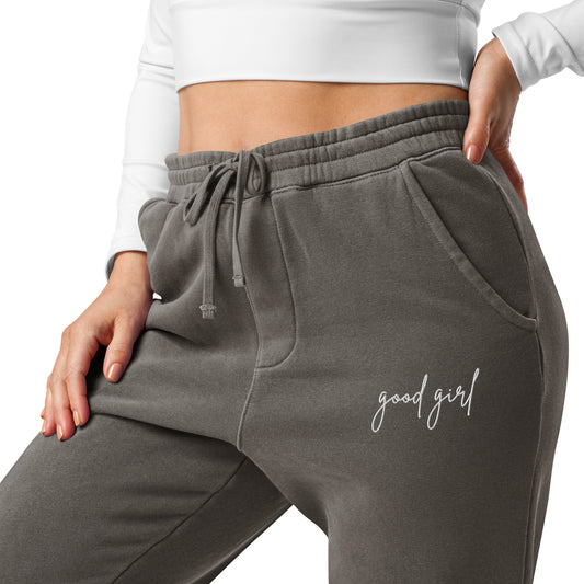 good girl embroidered joggers