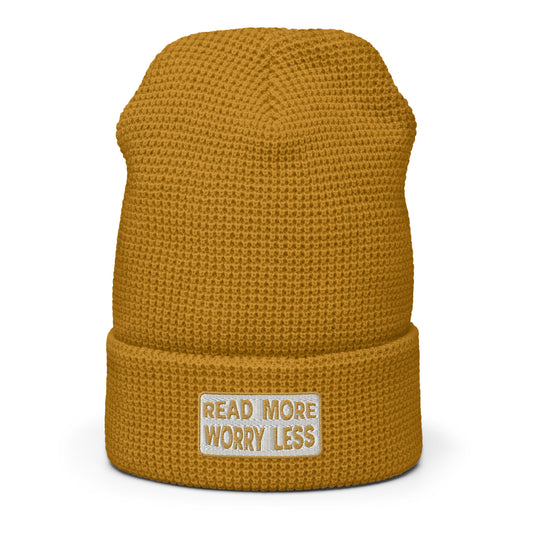 read more worry less waffle beanie
